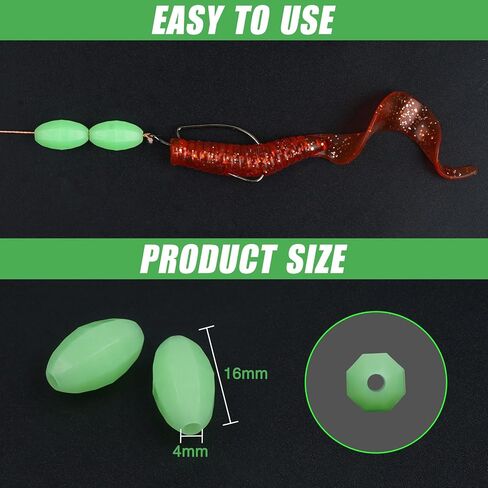 JSHANMEI Glow Fishing Beads Hard Plastic Luminous Beads Green Oval Bait Egg Fish Beads Fishing Line Ball Stopper Tool Jigs Rig Saltwater Fishing Lure Tackles 80pcs in Saudi Arabia