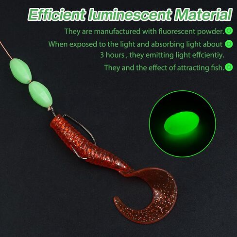 JSHANMEI Glow Fishing Beads Hard Plastic Luminous Beads Green Oval Bait Egg Fish Beads Fishing Line Ball Stopper Tool Jigs Rig Saltwater Fishing Lure Tackles 80pcs in Saudi Arabia