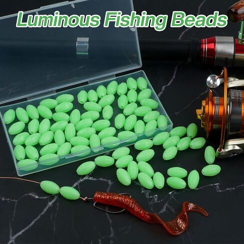 JSHANMEI Glow Fishing Beads Hard Plastic Luminous Beads Green Oval Bait Egg Fish Beads Fishing Line Ball Stopper Tool Jigs Rig Saltwater Fishing Lure Tackles 80pcs in Saudi Arabia