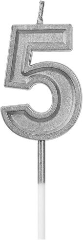 LUTER Silver Glitter Happy Birthday Cake Candles Number Candles Number 5 Birthday Candle Cake Topper Decoration for Party Kids Adults (Number 5) in Saudi Arabia