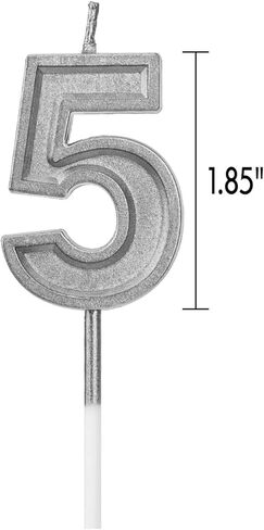 LUTER Silver Glitter Happy Birthday Cake Candles Number Candles Number 5 Birthday Candle Cake Topper Decoration for Party Kids Adults (Number 5) in Saudi Arabia