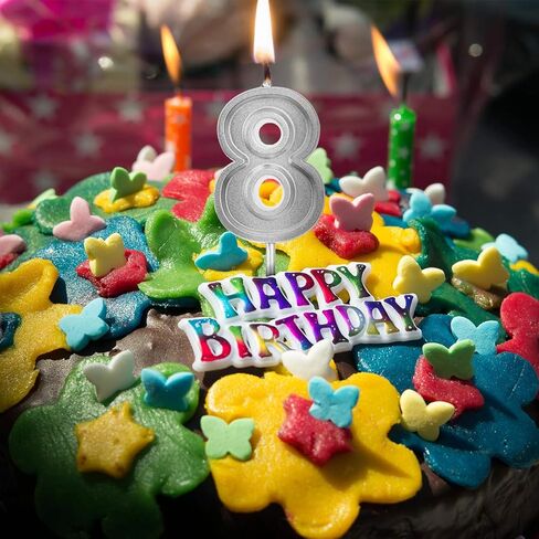 LUTER Silver Glitter Happy Birthday Cake Candles Number Candles Number 5 Birthday Candle Cake Topper Decoration for Party Kids Adults (Number 5) in Saudi Arabia