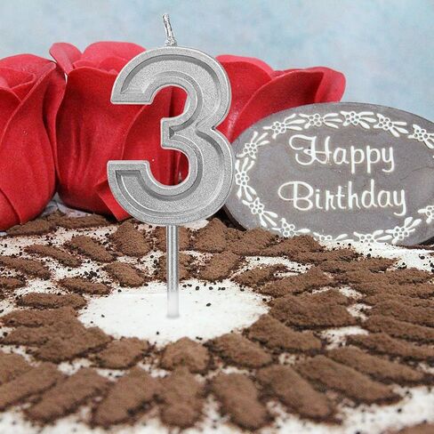 LUTER Silver Glitter Happy Birthday Cake Candles Number Candles Number 5 Birthday Candle Cake Topper Decoration for Party Kids Adults (Number 5) in Saudi Arabia
