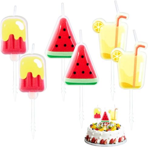 6Pcs Watermelon Birthday Candles Cute Summer Fruit Watermelon Popsicle Candles for Birthday Cake Decoration Watermelon Theme Party Baby Shower Party Wedding Candle Party Supplies in Kuwait