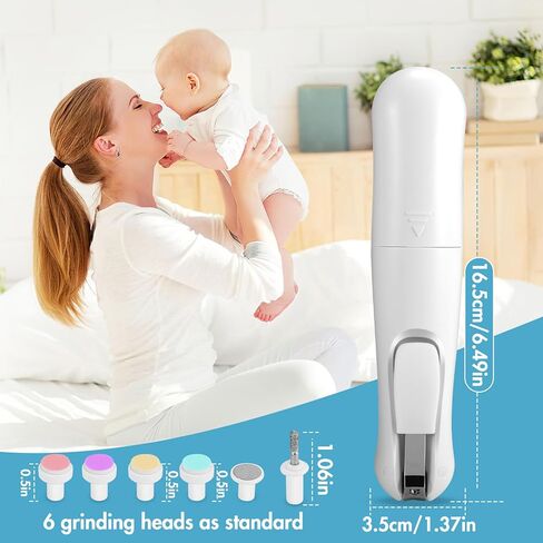 ماكينة تشذيب أظافر الأطفال الكهربائية، قابلة لإعادة الشحن مع مبرد أظافر خفيف، منخفض الضوضاء للأطفال حديثي الولادة، تعديل 4 سرعات، يتضمن 6 رؤوس جلخ، مقص أظافر الأطفال in Kuwait