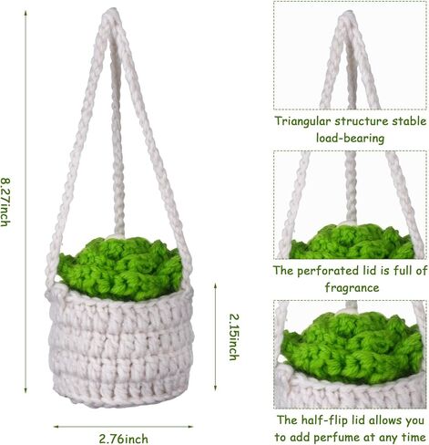 Crochet Car Air Freshener 12ml Empty Refillable Glass Perfume Bottles Car Diffuser Bottle Perfume Bottle Refillable Car Air Freshener Pendant with Cute Potted Plants Car Mirror Hanging Accessories in Kuwait