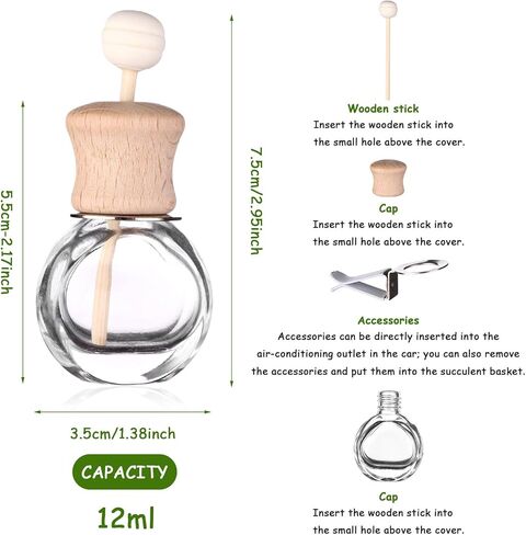 Crochet Car Air Freshener 12ml Empty Refillable Glass Perfume Bottles Car Diffuser Bottle Perfume Bottle Refillable Car Air Freshener Pendant with Cute Potted Plants Car Mirror Hanging Accessories in Kuwait