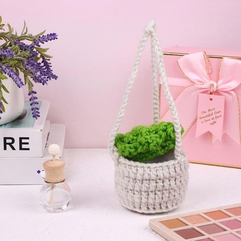 Crochet Car Air Freshener 12ml Empty Refillable Glass Perfume Bottles Car Diffuser Bottle Perfume Bottle Refillable Car Air Freshener Pendant with Cute Potted Plants Car Mirror Hanging Accessories in Kuwait