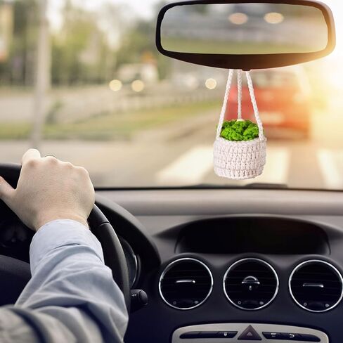 Crochet Car Air Freshener 12ml Empty Refillable Glass Perfume Bottles Car Diffuser Bottle Perfume Bottle Refillable Car Air Freshener Pendant with Cute Potted Plants Car Mirror Hanging Accessories in Kuwait