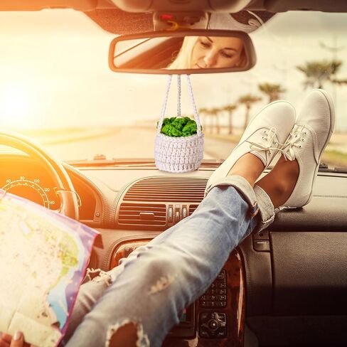 Crochet Car Air Freshener 12ml Empty Refillable Glass Perfume Bottles Car Diffuser Bottle Perfume Bottle Refillable Car Air Freshener Pendant with Cute Potted Plants Car Mirror Hanging Accessories in Kuwait