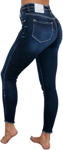 Flamingals Women's Ripped Button Cropped Skinny Leg Jeans Mid Waist Casual Pants in Saudi Arabia