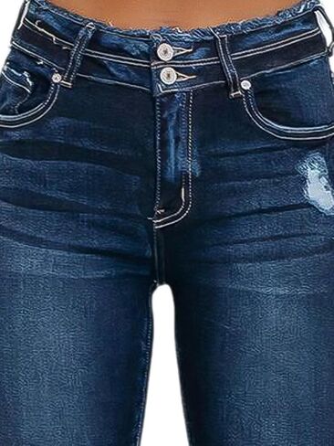 Flamingals Women's Ripped Button Cropped Skinny Leg Jeans Mid Waist Casual Pants in Saudi Arabia