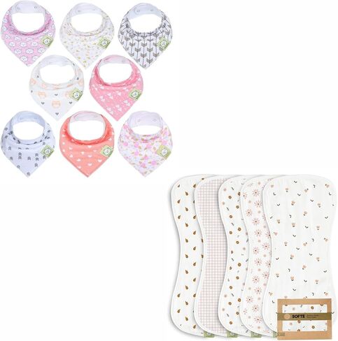 KeaBabies 8-Pack Organic Baby Bandana Drool Bibs and 5-Pack Muslin Burp Cloths Baby Boy, Girl - Stylish Unisex Bandana Bibs, Viscose from Bamboo Cotton Burp Cloth in Saudi Arabia