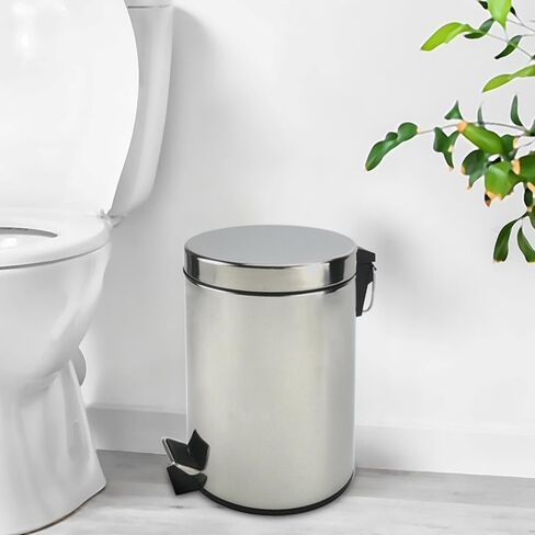 Mason Stainless Steel Metal Soft Close Step Can with Removable Inner Bucket, 5 Liters/ 1.3 Gallon Wastebasket for Bathroom, Bedroom, Kitchen, Office, Chrome in Saudi Arabia