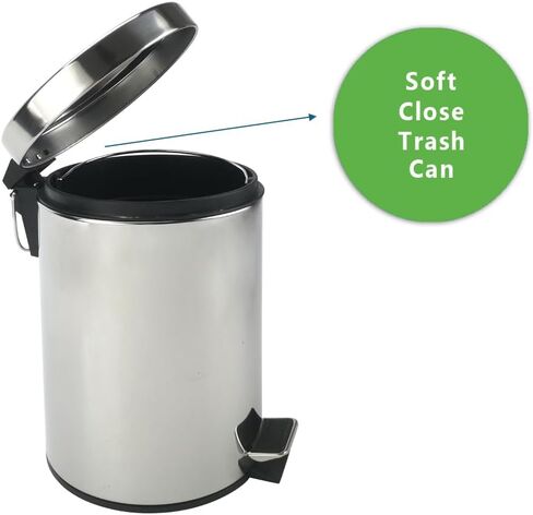 Mason Stainless Steel Metal Soft Close Step Can with Removable Inner Bucket, 5 Liters/ 1.3 Gallon Wastebasket for Bathroom, Bedroom, Kitchen, Office, Chrome in Saudi Arabia