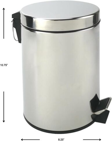 Mason Stainless Steel Metal Soft Close Step Can with Removable Inner Bucket, 5 Liters/ 1.3 Gallon Wastebasket for Bathroom, Bedroom, Kitchen, Office, Chrome in Saudi Arabia