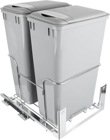 Pull-Out Trash Can, 50Qt Double Bins, Under Mount Waste Container with Soft-Close Slides, 176 lbs Load Capacity & Recycling Bin Door-Mounted Brackets Garbage with Lids for Kitchen Home Cabinet,2pack in Kuwait