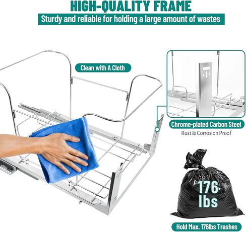 Pull-Out Trash Can, 50Qt Double Bins, Under Mount Waste Container with Soft-Close Slides, 176 lbs Load Capacity & Recycling Bin Door-Mounted Brackets Garbage with Lids for Kitchen Home Cabinet,2pack in Kuwait