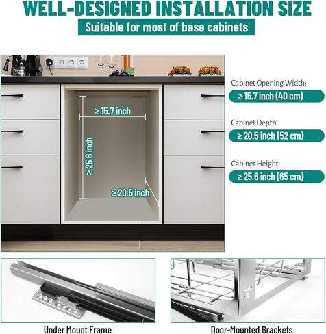 Pull-Out Trash Can, 50Qt Double Bins, Under Mount Waste Container with Soft-Close Slides, 176 lbs Load Capacity & Recycling Bin Door-Mounted Brackets Garbage with Lids for Kitchen Home Cabinet,2pack in Kuwait