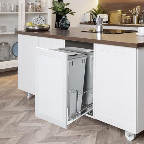 Pull-Out Trash Can, 50Qt Double Bins, Under Mount Waste Container with Soft-Close Slides, 176 lbs Load Capacity & Recycling Bin Door-Mounted Brackets Garbage with Lids for Kitchen Home Cabinet,2pack in Kuwait