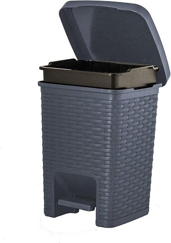 Superio Mini Trash Can with Foot Pedal Small Outdoor Garbage Can with Lid, 3 Gallon Plastic Waste Basket for Bathroom, Bedroom, Kitchen, Office, Patio (Wicker White Smoke 12 QT.) (Smoke) in Saudi Arabia