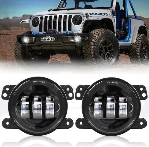 استبدال مصابيح الضباب LED JK مقاس 4 بوصات متوافقة مع 2007-2018 Jeep Wrangler JK JKU 2018-2024 JLU ملحقات المصد الأمامي ضوء الضباب الأبيض، مصابيح القيادة على الطرق الوعرة 30 وات، مصابيح ضباب مستديرة 4 بوصات قطعتان in Kuwait