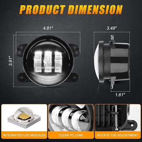 استبدال مصابيح الضباب LED JK مقاس 4 بوصات متوافقة مع 2007-2018 Jeep Wrangler JK JKU 2018-2024 JLU ملحقات المصد الأمامي ضوء الضباب الأبيض، مصابيح القيادة على الطرق الوعرة 30 وات، مصابيح ضباب مستديرة 4 بوصات قطعتان in Kuwait