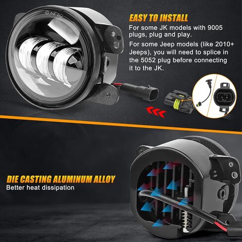 استبدال مصابيح الضباب LED JK مقاس 4 بوصات متوافقة مع 2007-2018 Jeep Wrangler JK JKU 2018-2024 JLU ملحقات المصد الأمامي ضوء الضباب الأبيض، مصابيح القيادة على الطرق الوعرة 30 وات، مصابيح ضباب مستديرة 4 بوصات قطعتان in Kuwait
