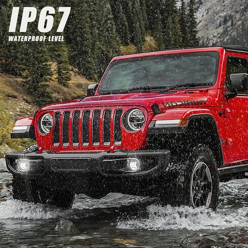 استبدال مصابيح الضباب LED JK مقاس 4 بوصات متوافقة مع 2007-2018 Jeep Wrangler JK JKU 2018-2024 JLU ملحقات المصد الأمامي ضوء الضباب الأبيض، مصابيح القيادة على الطرق الوعرة 30 وات، مصابيح ضباب مستديرة 4 بوصات قطعتان in Kuwait