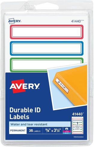 ملصقات Avery(R) متينة لمعدات الأطفال، 5/8 بوصة × 3-1/2 بوصة، ألوان حدود متنوعة، ملصقات مقاومة للماء، إجمالي 35 ملصق مستطيل (41440) in Saudi Arabia