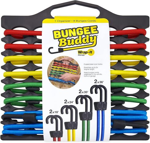 Bungee Buddy من Wrap-It Storage - حامل سلك بنجي (عبوتان) - تخزين لأحجام متنوعة من أسلاك بنجي شديدة التحمل أو أشرطة مع خطافات للسيارات وتنظيم المرآب in Saudi Arabia