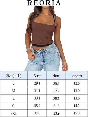 REORIA Women's Summer Casual Sleeveless Square Neck Contrast Double Lined Going Out Camisole Crop Tank Tops in Saudi Arabia