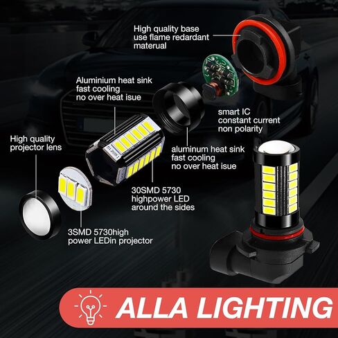 مصابيح الضباب LED فائقة السطوع H8 H11 أو DRL، 6500K أبيض H8 H11 استبدال مصابيح مضادة للضباب الساطعة، 2800 لومن 5730-33SMD 12 فولت مصابيح LED تعمل بالتوصيل والتشغيل، عالمية للسيارة والشاحنات وسيارات الدفع الرباعي in Saudi Arabia