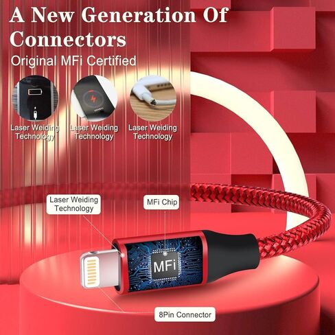 سلك شاحن iPhone سريع، كابل شحن iPhone [معتمد من MFi] 3 حزم كابل USBC إلى Lightning لهاتف iPhone 10FT، كابل Lightning سريع لهاتف iPhone 14/14Plus/13/13Pro/12MiNi/11/XS/XR/SE، AirPods in Kuwait