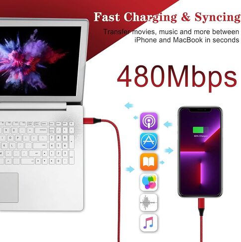 سلك شاحن iPhone سريع، كابل شحن iPhone [معتمد من MFi] 3 حزم كابل USBC إلى Lightning لهاتف iPhone 10FT، كابل Lightning سريع لهاتف iPhone 14/14Plus/13/13Pro/12MiNi/11/XS/XR/SE، AirPods in Kuwait