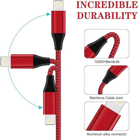 سلك شاحن iPhone سريع، كابل شحن iPhone [معتمد من MFi] 3 حزم كابل USBC إلى Lightning لهاتف iPhone 10FT، كابل Lightning سريع لهاتف iPhone 14/14Plus/13/13Pro/12MiNi/11/XS/XR/SE، AirPods in Kuwait