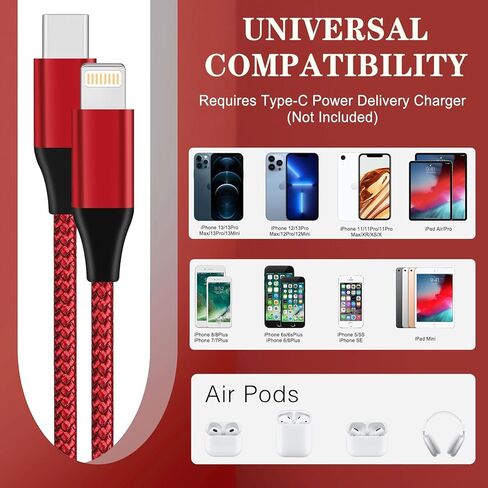 سلك شاحن iPhone سريع، كابل شحن iPhone [معتمد من MFi] 3 حزم كابل USBC إلى Lightning لهاتف iPhone 10FT، كابل Lightning سريع لهاتف iPhone 14/14Plus/13/13Pro/12MiNi/11/XS/XR/SE، AirPods in Kuwait