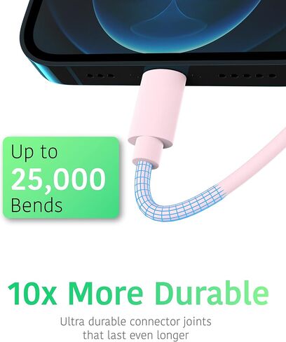 TALK WORKS كابل شاحن Lightning متوافق مع iPhone 13/Pro/Pro Max، 14/Plus/Pro/Pro Max، 12، 11 Pro/Max/Mini، XR، XS/Max، X، 8، 7، 6، 5، SE، iPad، AirPods، ساعة - سلك 12 بوصة - معتمد من MFI (وردي) in Kuwait