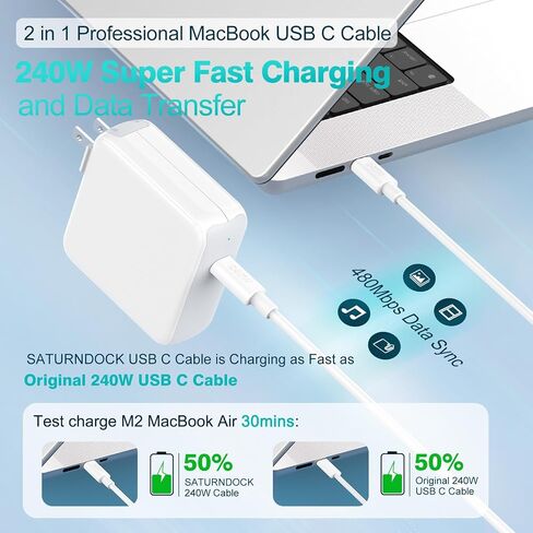 كابل USB C إلى USB C بقوة 240 واط بطول 6.6 أقدام، سلك شاحن USB-C من النوع C شحن سريع لجهاز MacBook Pro MacBook Air، iPad Pro 13 12.9 11 بوصة، iPad Air 5 4، Mini 6، iPhone 15/15Pro، Pixel، Samsung in Saudi Arabia
