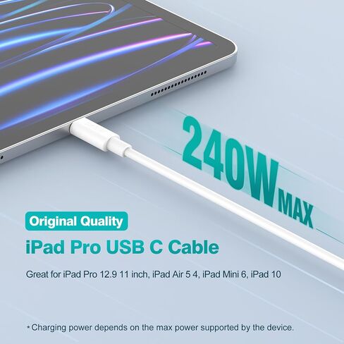 كابل USB C إلى USB C بقوة 240 واط بطول 6.6 أقدام، سلك شاحن USB-C من النوع C شحن سريع لجهاز MacBook Pro MacBook Air، iPad Pro 13 12.9 11 بوصة، iPad Air 5 4، Mini 6، iPhone 15/15Pro، Pixel، Samsung in Saudi Arabia