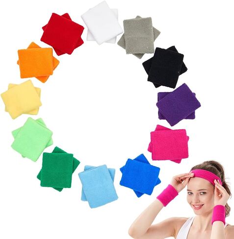 Mallofusa 12 Pairs Colorful Wrist Sweatbands Athletic Cotton Terry Cloth Wristbands for Gym Sports in Saudi Arabia