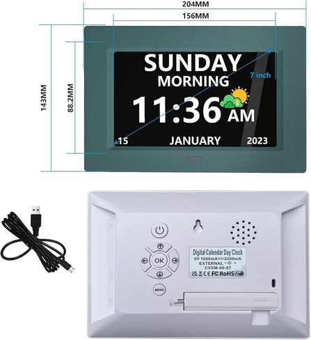 7 Inch Digital Clock with Day and Date for Elderly Alzheimer's Dementia Clock Customizable Alarms and Medicine Reminders 3 Display Modes Large Font Digital Alarm Clock for Seniors Black in Saudi Arabia