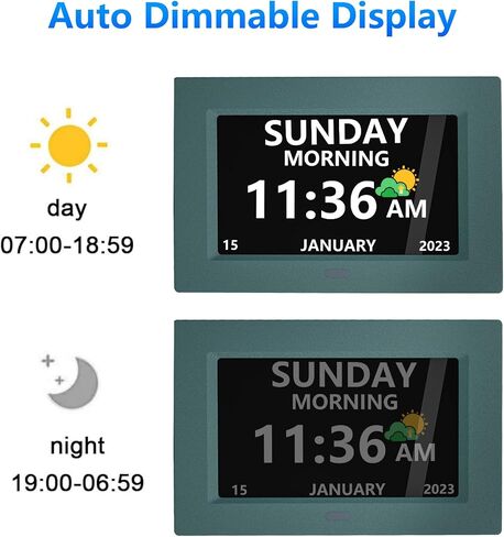 7 Inch Digital Clock with Day and Date for Elderly Alzheimer's Dementia Clock Customizable Alarms and Medicine Reminders 3 Display Modes Large Font Digital Alarm Clock for Seniors Black in Saudi Arabia