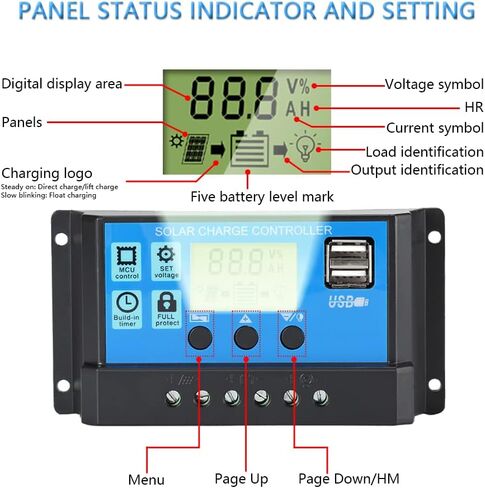 30A PWM Solar Charge Controller, 12V 24V Solar Panel Battery Intelligent Regulator with Dual USB Port, Auto Parameter Adjustable LCD Display, Timer Setting, Multiple Load Control Modes in Saudi Arabia