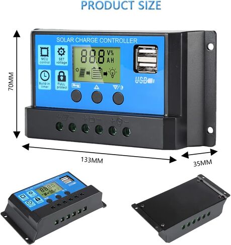 30A PWM Solar Charge Controller, 12V 24V Solar Panel Battery Intelligent Regulator with Dual USB Port, Auto Parameter Adjustable LCD Display, Timer Setting, Multiple Load Control Modes in Saudi Arabia