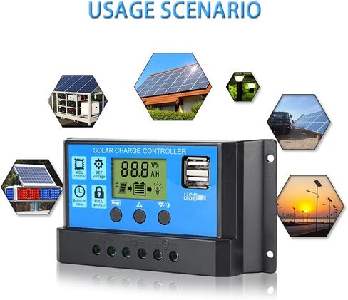 30A PWM Solar Charge Controller, 12V 24V Solar Panel Battery Intelligent Regulator with Dual USB Port, Auto Parameter Adjustable LCD Display, Timer Setting, Multiple Load Control Modes in Saudi Arabia