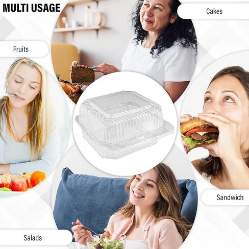 حاويات بلاستيكية مربعة شفافة من MT Products مع غطاء مفصلي - حاويات حلوى ضحلة للاستعمال مرة واحدة مقاس 12.7 سم × 12.7 سم × 6.35 سم - (عبوة من 40 قطعة) - صنع في الولايات المتحدة الأمريكية in Kuwait