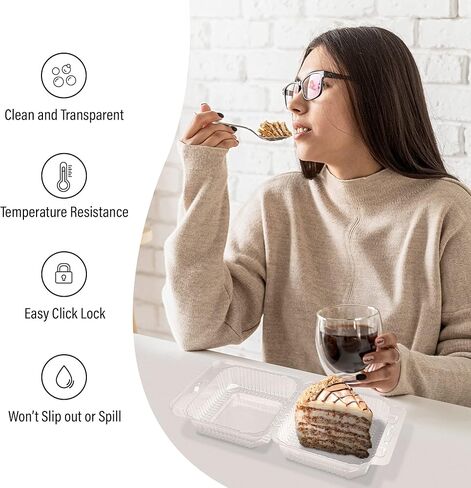 حاويات بلاستيكية مربعة شفافة من MT Products مع غطاء مفصلي - حاويات حلوى ضحلة للاستعمال مرة واحدة مقاس 12.7 سم × 12.7 سم × 6.35 سم - (عبوة من 40 قطعة) - صنع في الولايات المتحدة الأمريكية in Kuwait