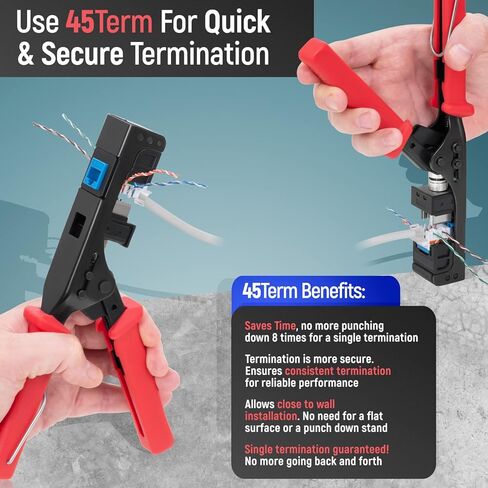 Everest Media Solutions 45Term - أداة إنهاء السرعة بزاوية 45 درجة - مع 20 حزمة من مقابس CAT6 بزاوية 45 درجة باللون الرمادي - تتوفر مقابس إضافية - (B0BCHGPDJW) in Kuwait