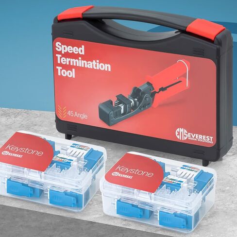 Everest Media Solutions 45Term - أداة إنهاء السرعة بزاوية 45 درجة - مع 20 حزمة من مقابس CAT6 بزاوية 45 درجة باللون الرمادي - تتوفر مقابس إضافية - (B0BCHGPDJW) in Kuwait
